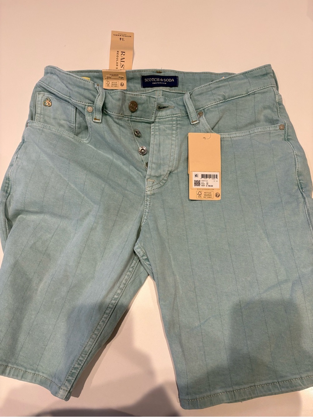 Scotch & Soda Men's Light Blue Pinstripe Denim Shorts